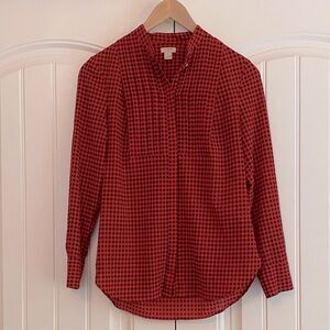 J. Crew Factory Drapey Buffalo Check Plaid/ Gingham Red Black Tuxedo Top Size XS